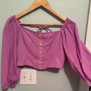 American Eagle Outfitters Pink/Purple Crop Top Linen-Cotton blend. Sz SP